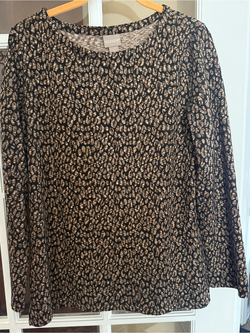 Chico's Black and Brown Allover Printed Long-Sleeve Top